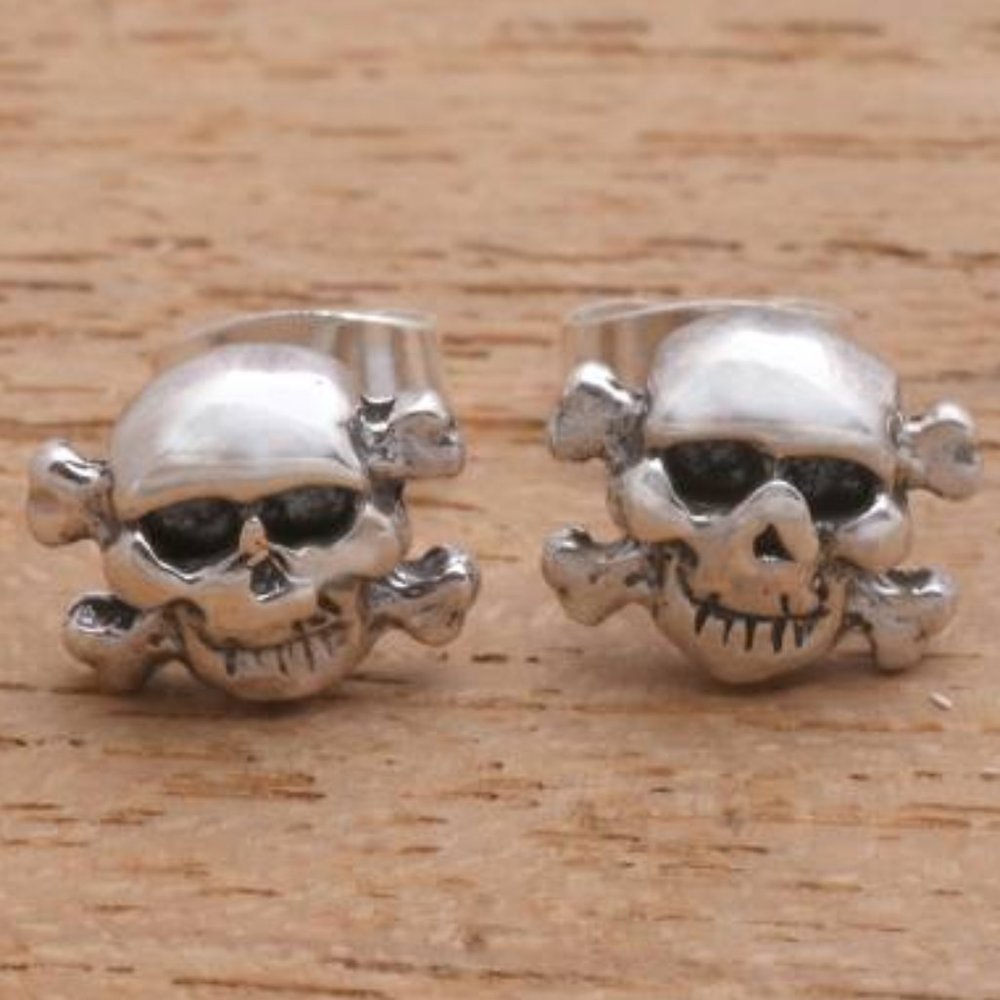 Sterling Silver Skull Crossbones Post Earrings